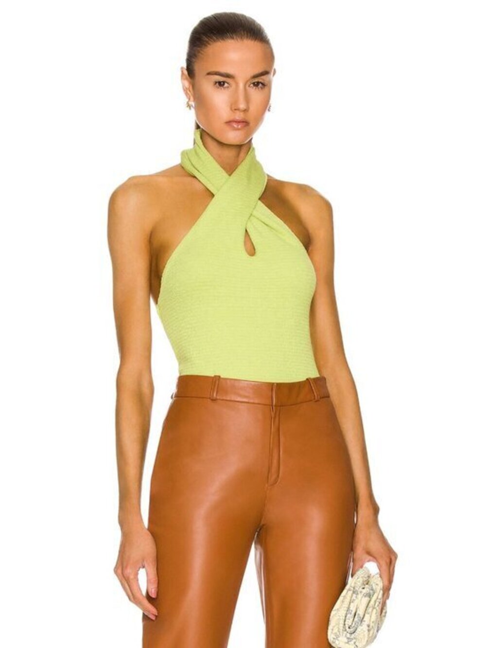 Enza Costa Puckered Knit Twist Halter Top In Lime S $165